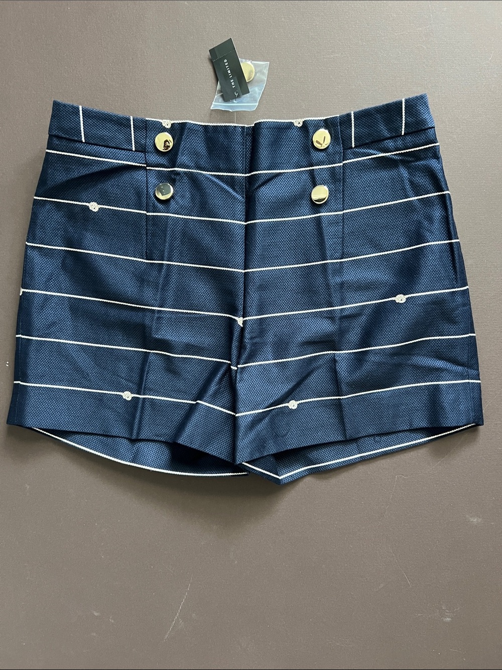 The Limited Navy Striped Sailor Shorts with Gold Buttons